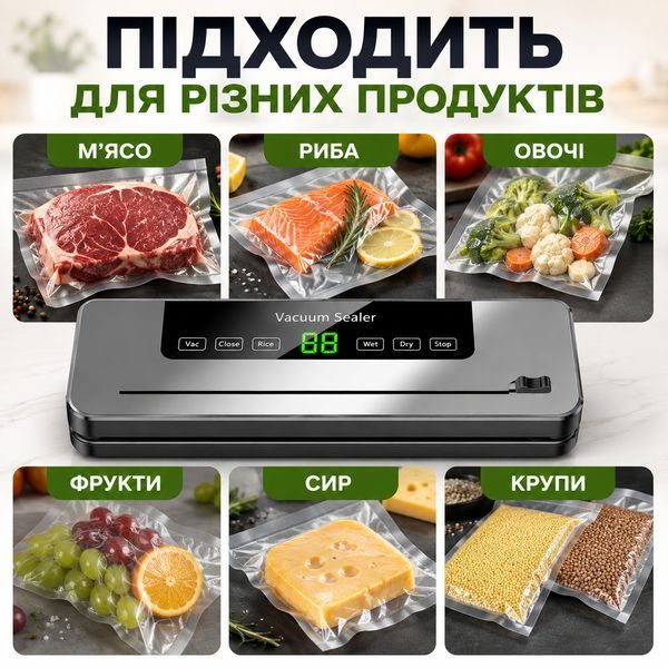 Вакууматор для продуктов мяса рыбы овощей бытовой вакуумный упаковщик для заморозки хранения пищи домашний кухонный 57852TN фото