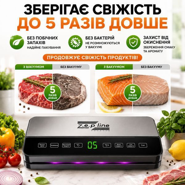 Вакууматор для їжі м&rsquo;яса риби овочів автоматичний вакуумний пакувальник для заморозки зберігання продуктів домашній кухонний ZP00359TN фото